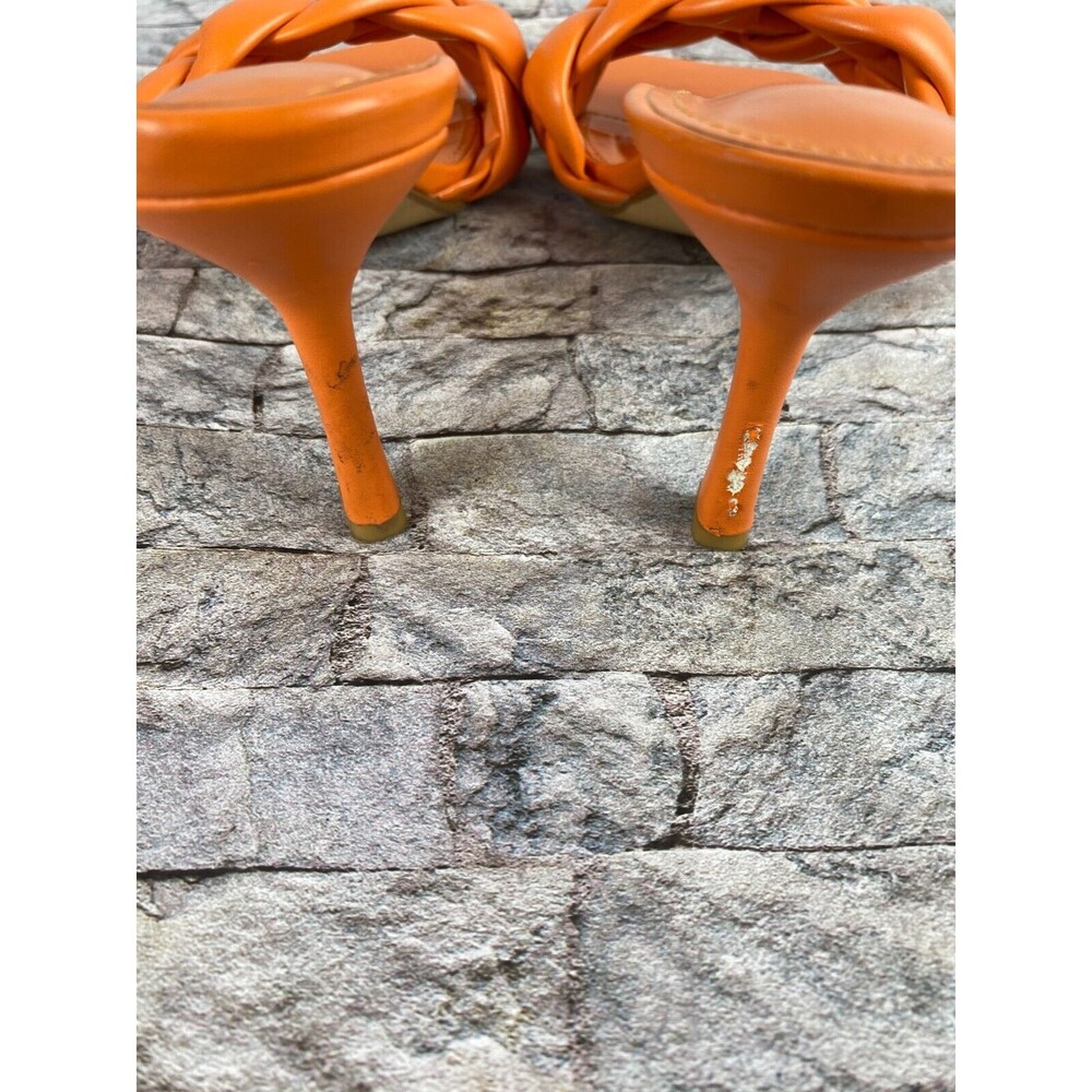 Lemonade Womens Sz 8.5 Orange Knotted Open Square Toe Slip On Spike Heels - Picture 7 of 9